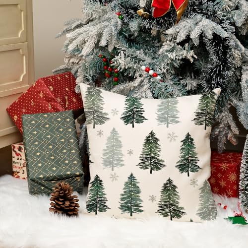 AACORS Christmas Pillow Cover 20x20 Inch - Green Snowflake Design