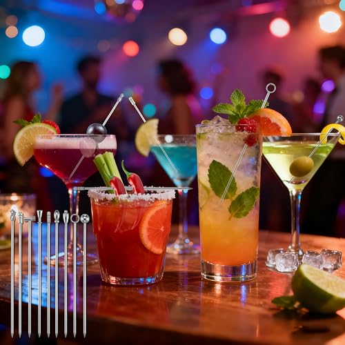 9PCS Stainless Steel Martini Picks - Reusable Cocktail Skewers