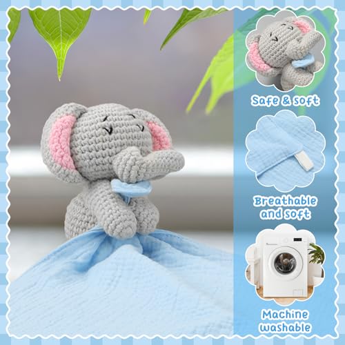 Elephant Security Blanket for Babies - Soft Crochet Lovey Toy