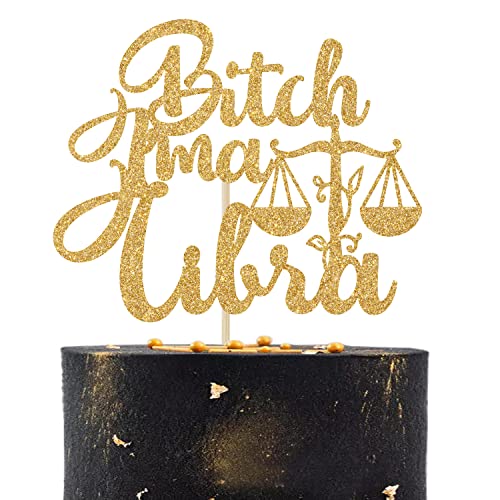 Libra Birthday Cake Topper - Zodiac Party Decoration in Gold
