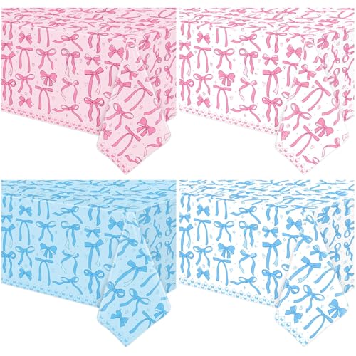 Coquette Party Tablecloths - 4 Pack Bow Design, 51x86 Inch