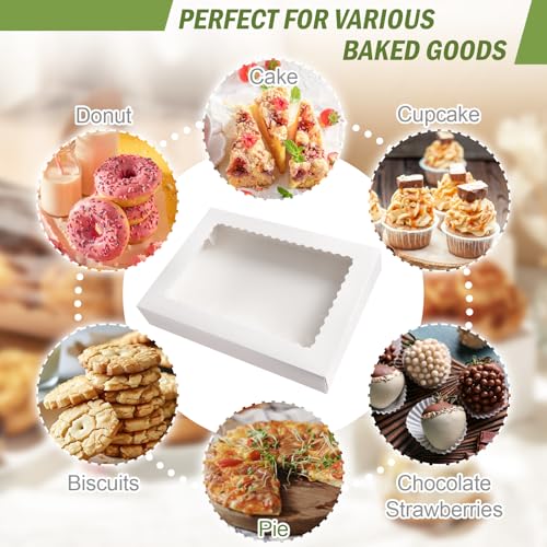 Rarapop Large White Bakery Boxes with Window - 16x11x2.5 Inch, 4 Pack