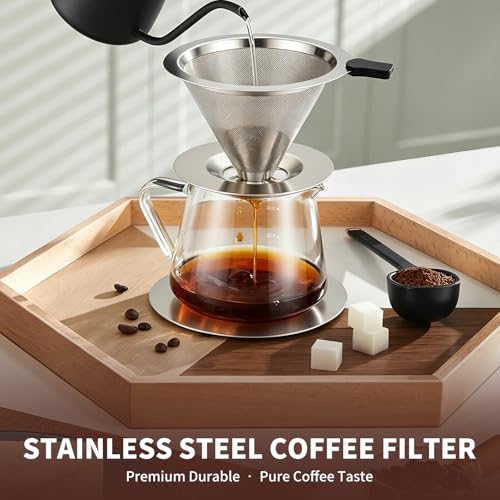 Sancagy Reusable Stainless Steel Pour Over Coffee Dripper with 600 Mesh Filter