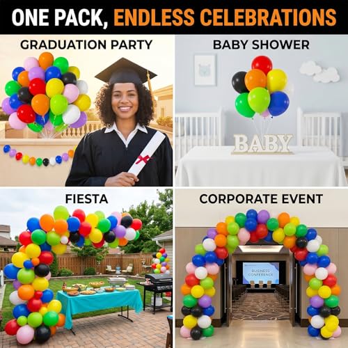 50-Pack 12-Inch Rainbow Balloons Set for Parties - Helium Quality