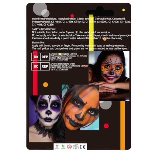 Bowitzki Halloween Makeup Palette 5 Colors Oil-Based Face Body Paint with Brushes
