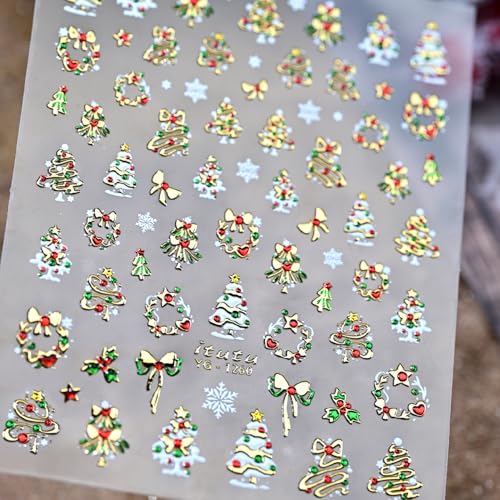 PSBRBAD 5D Embossed Gold Christmas Nail Art Stickers & Decals