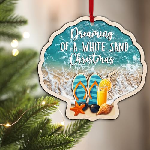 Beach Christmas Ornament - 2 Layered Wooden Decoration for Tree