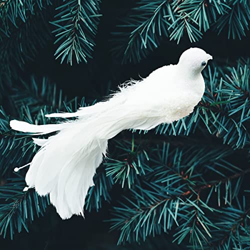 Christmas Bird Decorations Set – White Birds for Holiday Tree, Wreath & Wreaths, 2 pcs