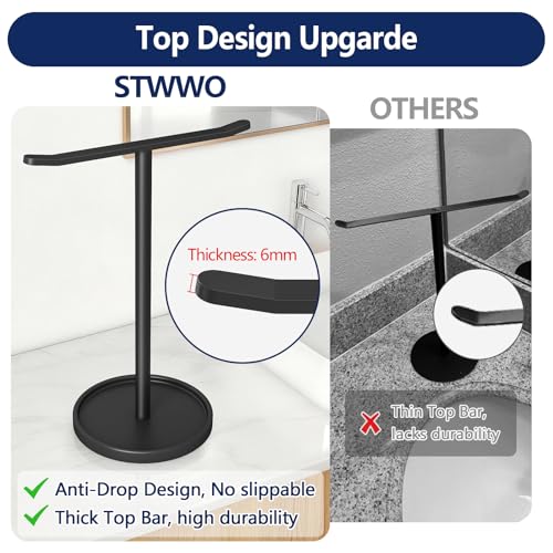 STWWO Stainless Steel Hand Towel Holder Stand - Black T-Shaped Rack
