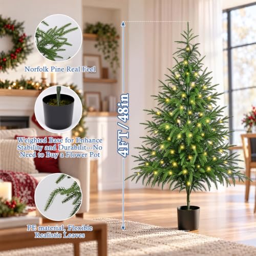4ft Artificial Norfolk Pine Christmas Tree Set with Lights - 2 Pack