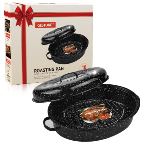 18 Inch Turkey Roasting Pan with Nonstick Rack and Lid - Large Oven Roast Pan