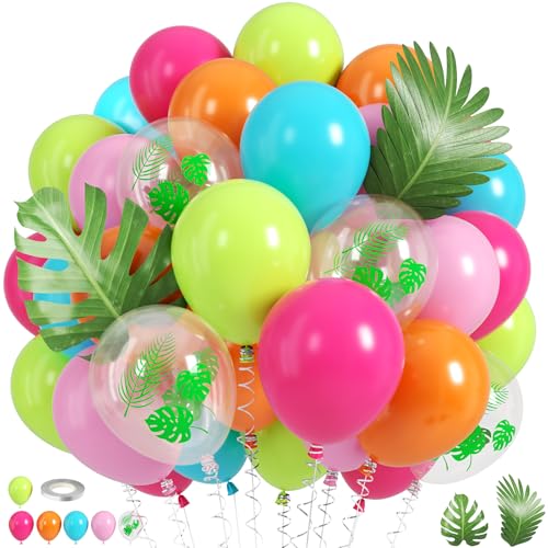 Tropical Hawaiian Balloon Set - 50 Pcs Pink, Teal & Green Luau Decorations