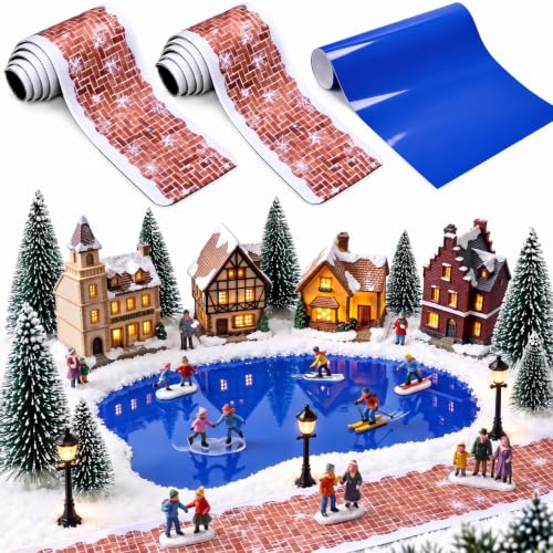 Fuutreo Christmas Miniature Village Accessories Snow Street & Ocean Mat Set - Red Brick Variation