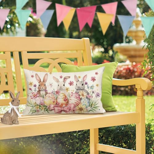 Easter Bunny Egg Throw Pillow Cover 12x20 Inch - Multicolor