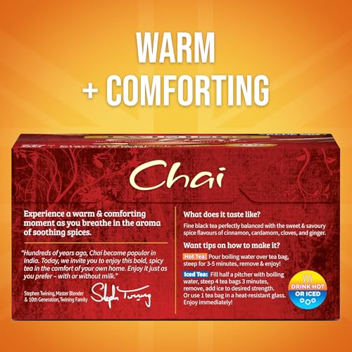 Twinings Chai Black Tea Bags, 50 Count - Aromatic Spices, Caffeinated