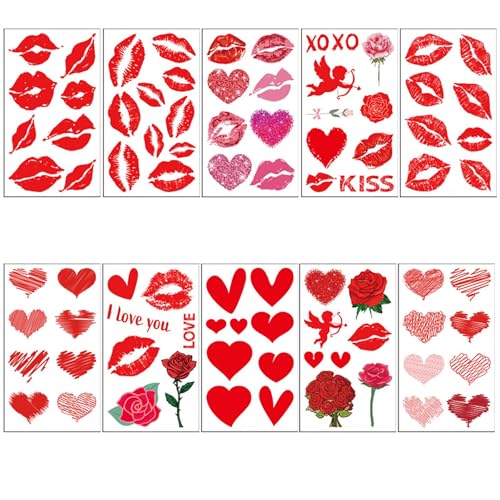 84PCS Red Kiss Lips Heart Temporary Tattoo Stickers Waterproof