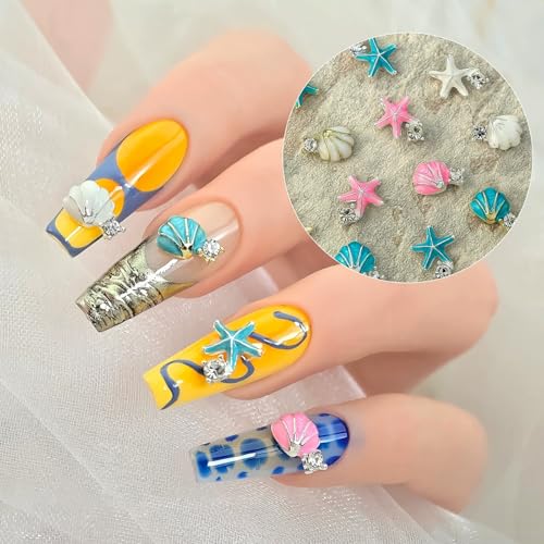 WOKOTO 24 PCS Ocean Nail Charms 3D Seashell Starfish Nail Gems