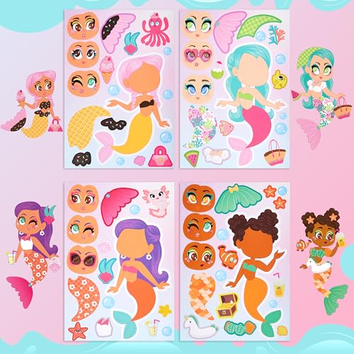 Joyin Mermaid Face Stickers for Kids - 36 Sheets, Party Favors & Crafts, Mermaid Theme Variation