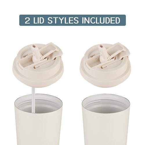 Funkrin Coffee Travel Mug with Straw & Flip Lid, 16oz Insulated Tumbler Cup with Ceramic Coating, Double Wall Vacuum Leak-Proof Mug for Office School Party Camping