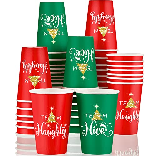 Christmas Paper Cups 12 oz Disposables Naughty or Nice Theme 60 Pack - 10.63" x 6.69"
