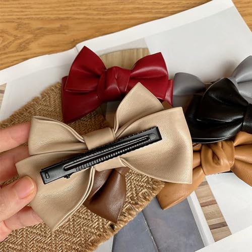 PU Leather Bow Hair Clip Black Korean Style Duckbill Hairpin 8 Inch