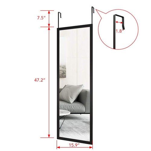Whitebeach Wall Mirror Full Length Door, Black Bedroom Full Body Over The Door Hanging Mirror 48"16"