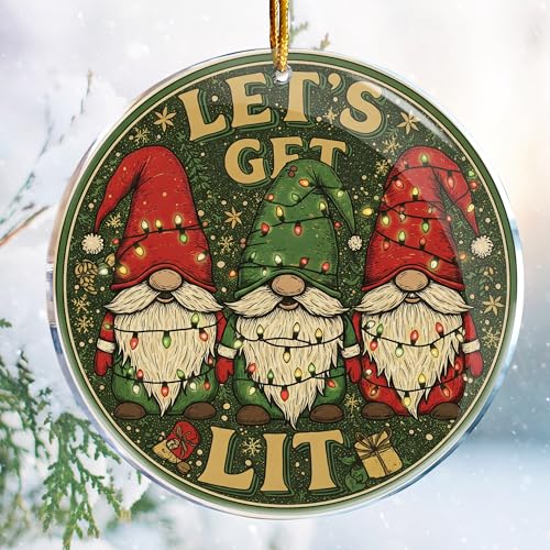 Funny Gnome Christmas Ornament - 3.6 in Acrylic Holiday Tree Decoration