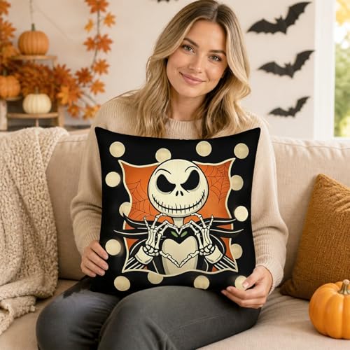 Veloranty 4-Piece Halloween Throw Pillow Covers, 18x18 Inch Cotton Linen