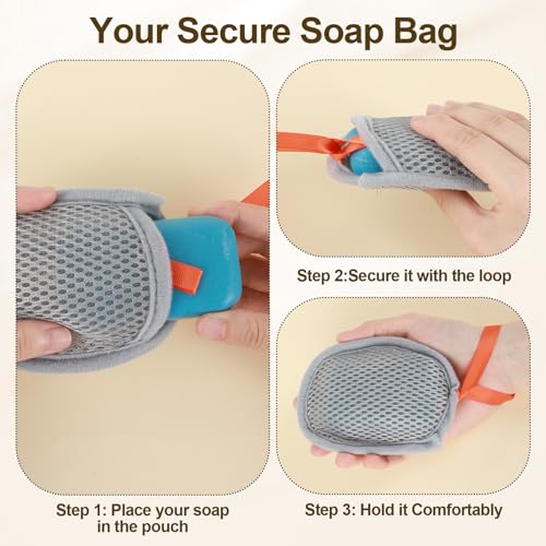 Grevosea 4 Pack Mesh Soap Saver Bag Exfoliating Pouch with Drawstring