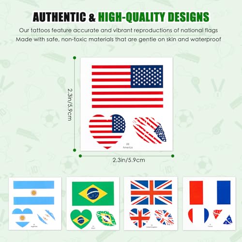 World Cup Temporary Face Tattoos - 10 Country Soccer Fan Stickers