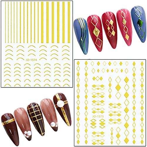 Vezocim Gold Nail Art Stickers 6 Sheets 3D Self-Adhesive Decals