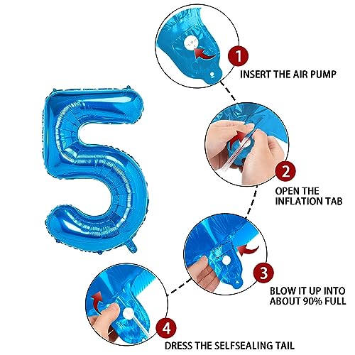 40-Inch Blue Number 5 Balloon - Jumbo Foil Mylar for Parties