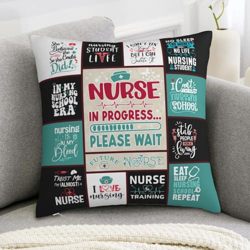 Nursing Student Throw Pillow Cover 18x18 Inches - Graduation Gift for Women, Future Nurse Gift, Nurse Graduation 2026, IYUBOFU