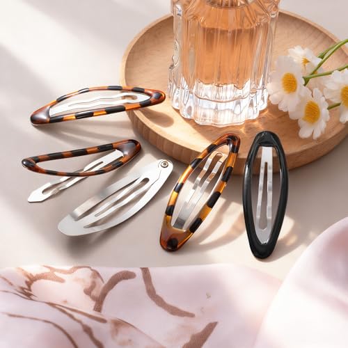 SmallCat 4 Pcs Oval Metal Snap Hair Barrettes, Non-Slip Hair Clips