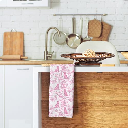Pink Chinoiserie Labrador Retriever Kitchen Towels - 16x24 Inch