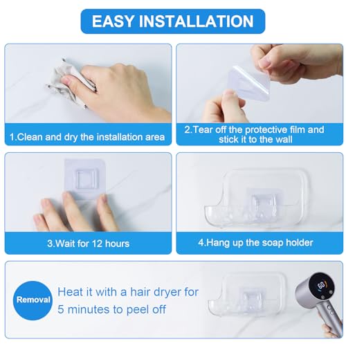 FEPTUASE 2-Pack Acrylic Soap Dishes with Self-Draining Design, No Drilling Wall Mount