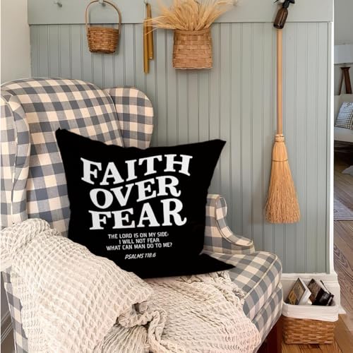 Christian Pillow Cover 18x18 - Faith Over Fear Decorative Cover