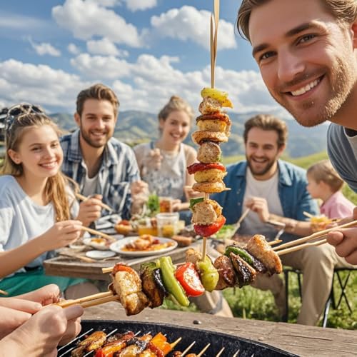 6-Inch Bamboo Skewers - Sturdy BBQ Skewers for Grilling & Parties (100 PCS)