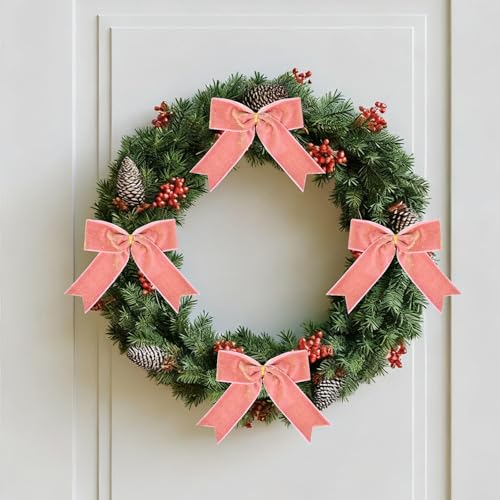 12 Pcs Pink Velvet Bows for Christmas & Valentine's Day Decor