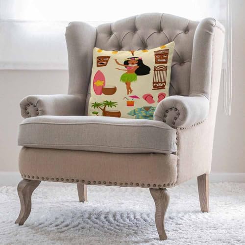 Hawaiian Symbols Throw Pillow Cover 18x18in Tiki Dancer & Totem Decor