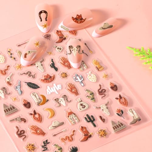 Retro Cowboy Nail Art Stickers 5D Embossed Western Decals