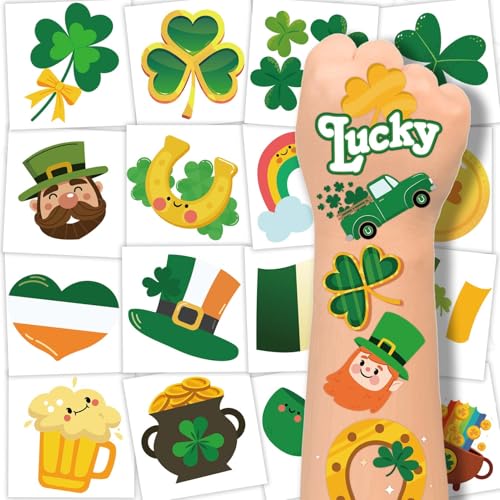 St. Patrick's Day Temporary Tattoos for Kids - 240 Pcs Waterproof Shamrock Designs