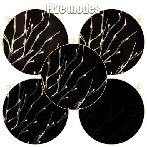 Lighted Birch Trees 4ft 2 Pack with Timer & LED Warm White Lights Indoor Outdoor