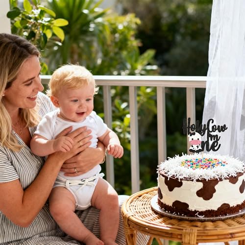 Holy Cow I'm One Cake Topper - Black Glitter Farm Theme