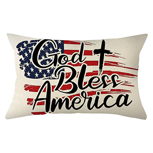 4th of July God Bless America Flag Throw Pillow Cover - 12x20