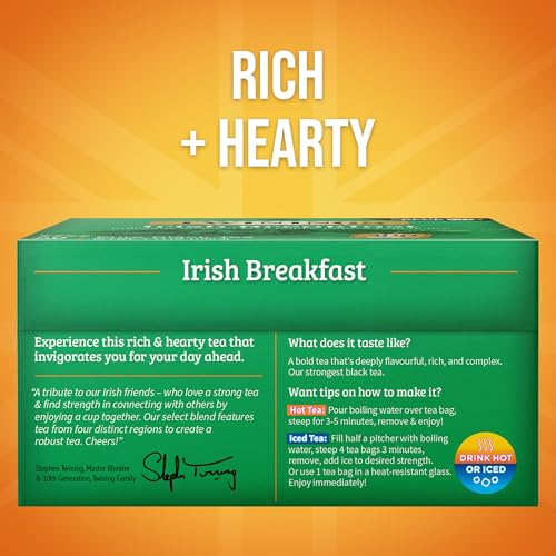 Twinings Irish Breakfast Black Tea, 50 Count (Pack of 6) - Bold & Caffeinated