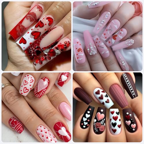 Valentine Heart Nail Art Stickers - 6 Sheets 3D Self-Adhesive Decals