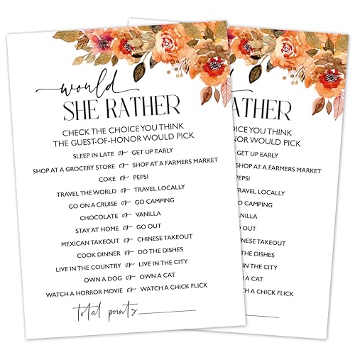 Bridal Shower Game Cards Set - Boho Minimalist Would She Rather Cards (25 Pack)