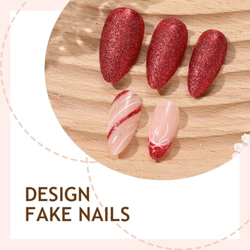 Christmas Press on Nails Medium Almond 3D Glitter Bow Fake Nails