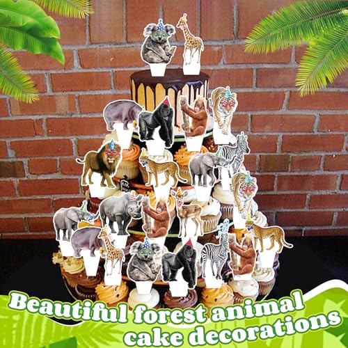 36 PCS Jungle Safari Cupcake Toppers for Birthday Parties